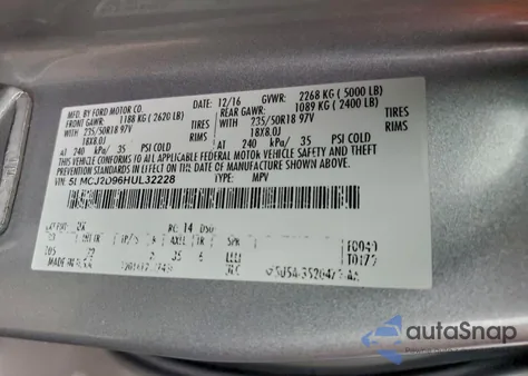 2017 Lincoln Mkc Select z USA, uszkodzony, nr VIN 5LMCJ2D96HUL32228